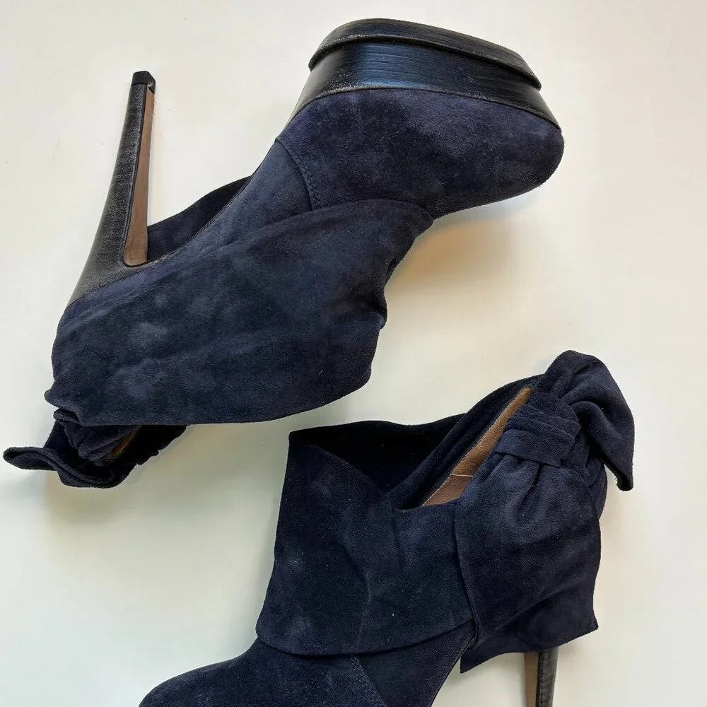 Pura Lopez Suede Platform Ankle Boots Bow Detail Heels Femme Fatale Consign